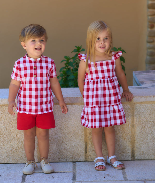 Rapife Boys Red & White Check Shorts & Shirt Set - 5018- 8961