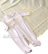 Unisex Dandelion AV6129W Chicks Smocked Cotton Sleepsuit, Babygrow, Easter