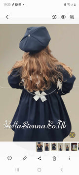 Pretty Originals Hand Smocked Navy & Cream Traditional Style Coat & Matching Hat - MC01409