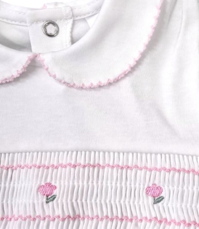 Girls White & Pink Smocked Jam Pants Set - 21113