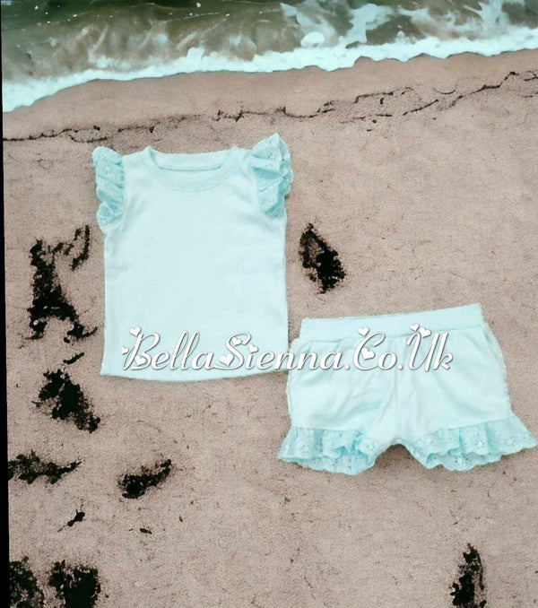 Bella Sienna Anglaise Frill Shorts Set - Eggshell