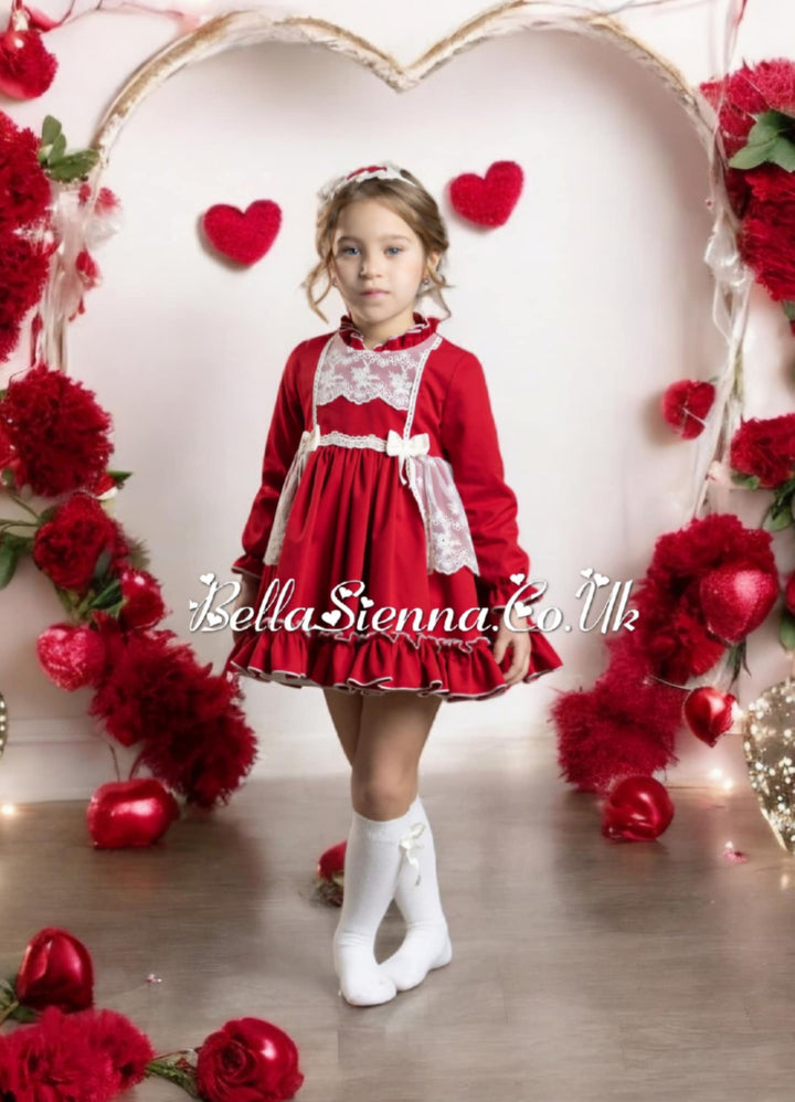Abuela Tata Red & Cream Dress With Beautiful Bow Back - 2599345
