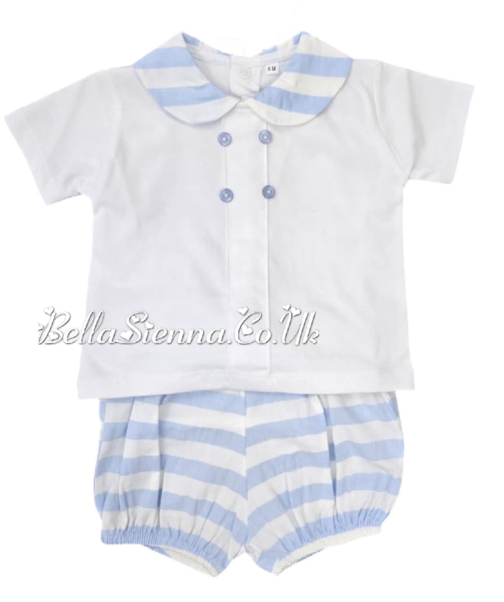 Blue & White Striped Boys Shorts Set - MOD62