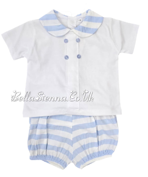 Blue & White Striped Boys Shorts Set - MOD62