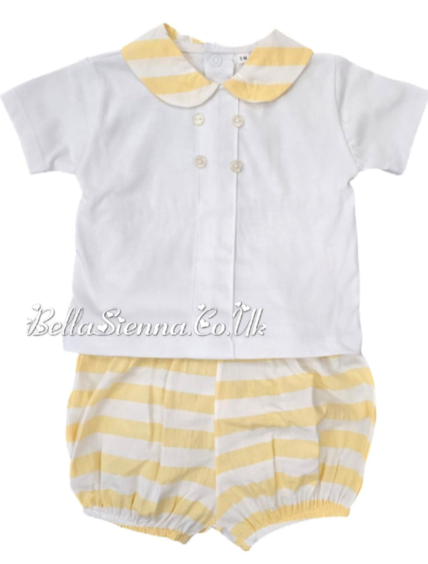 Lemon & White Striped Boys Shorts Set - MOD62