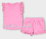 Bella Sienna Anglaise Frill Shorts Set - Fuchsia Pink