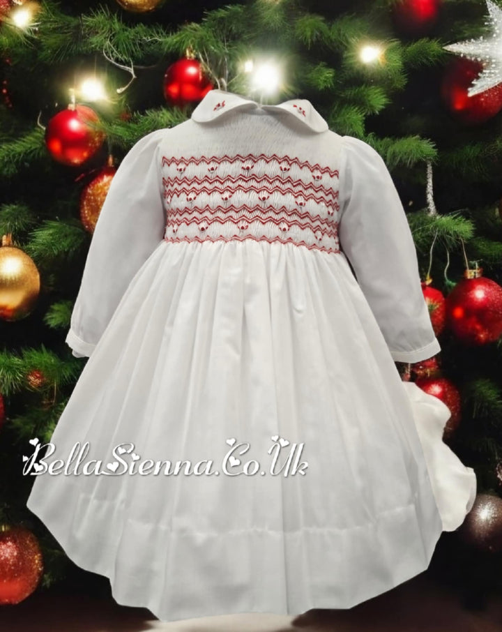 Sarah Louise White & Red Hand Smocked Dress - 013389
