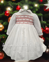 Sarah Louise White & Red Hand Smocked Dress - 013389
