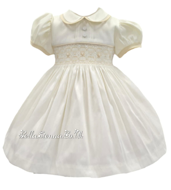 Pretty Originals Hand Smocked "Luxe" Fabric Dress With Built In Underskirt - BD02289 -Cream