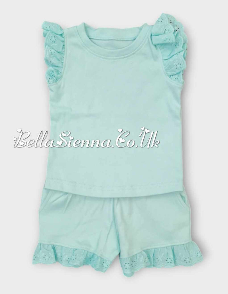 Bella Sienna Anglaise Frill Shorts Set - Eggshell