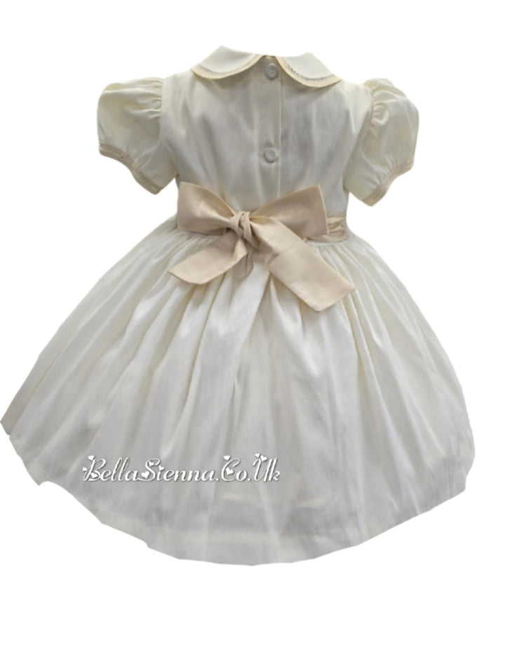 Pretty Originals Hand Smocked "Luxe" Fabric Dress With Built In Underskirt - BD02289 -Cream