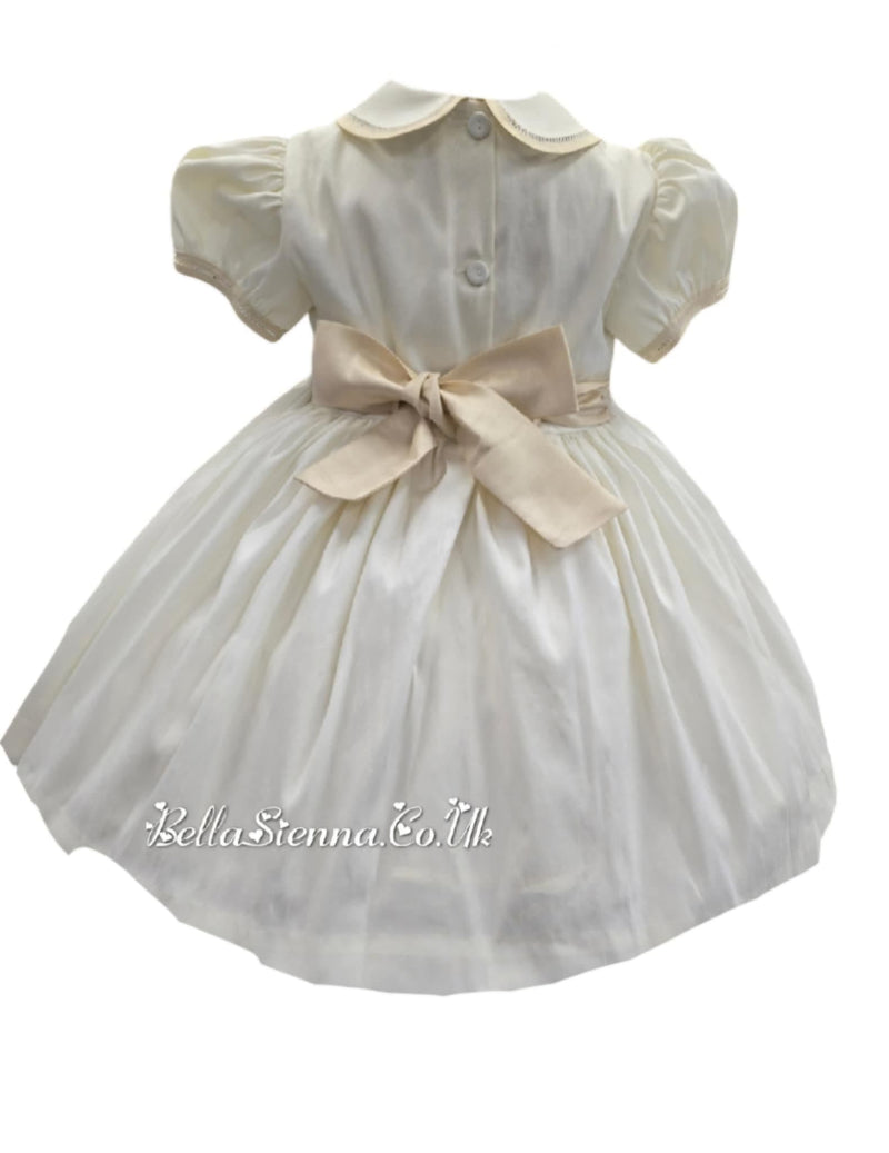 Pretty Originals Hand Smocked "Luxe" Fabric Dress With Built In Underskirt - BD02289 -Cream