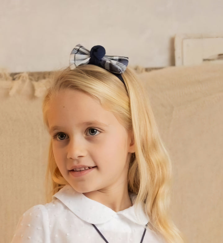Cuka Navy Check Bow Hair Clip To match - 84291 & 84280