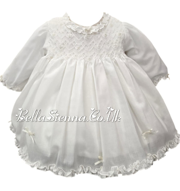 Sarah Louise Ivory Hand Smocked Dress, Pants & Bonnet Set - 013347