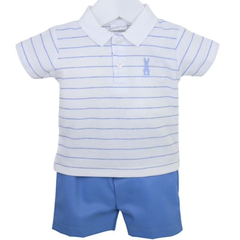Boys Blue & White Bunny Rabbit "COTTON TAIL" Shorts & T-Shirt Set - B0475