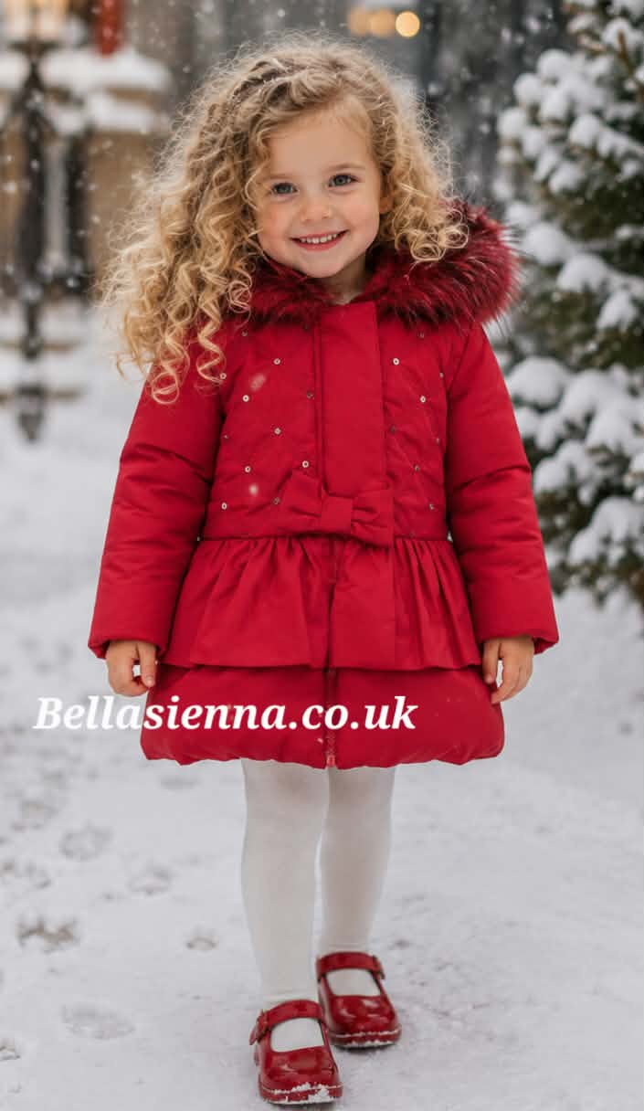 Mintini Baby Girl Red Jacket with Fur Trim Hood MB480