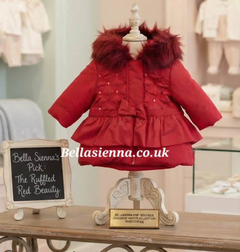 Mintini Baby Girl Red Jacket with Fur Trim Hood MB480