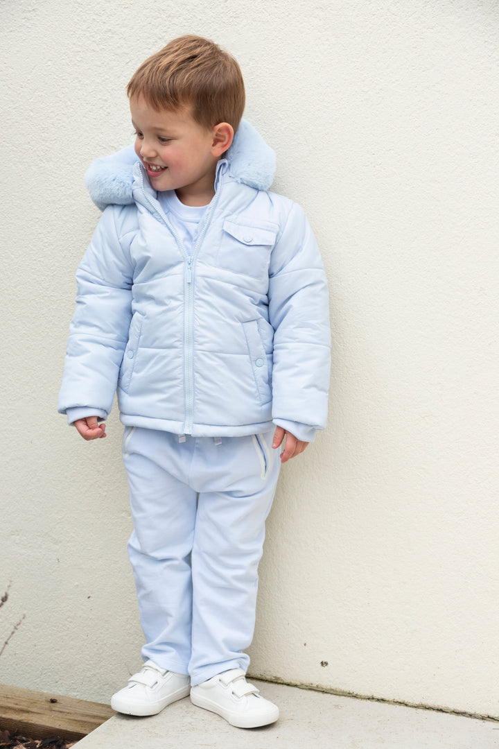 Mintini Boys Baby Blue Coat With Faux Fur Hood - Winter MB6507