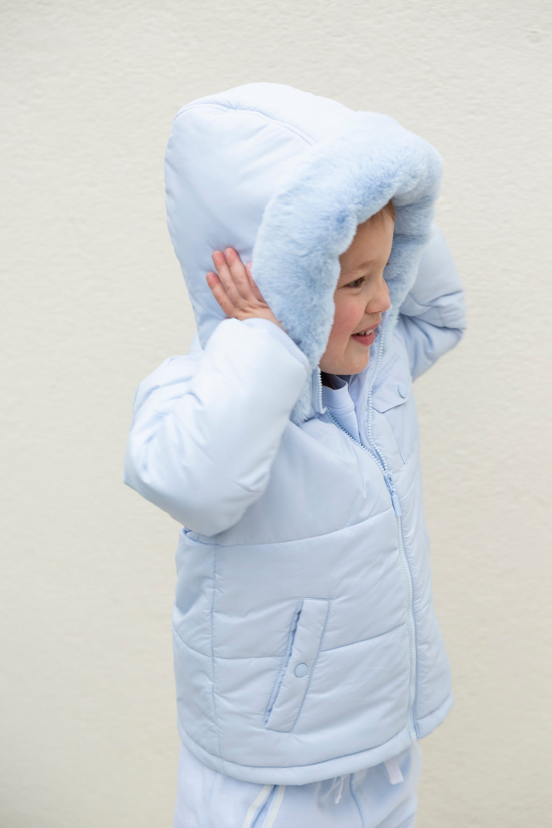 Mintini Boys Baby Blue Coat With Faux Fur Hood - Winter MB6507
