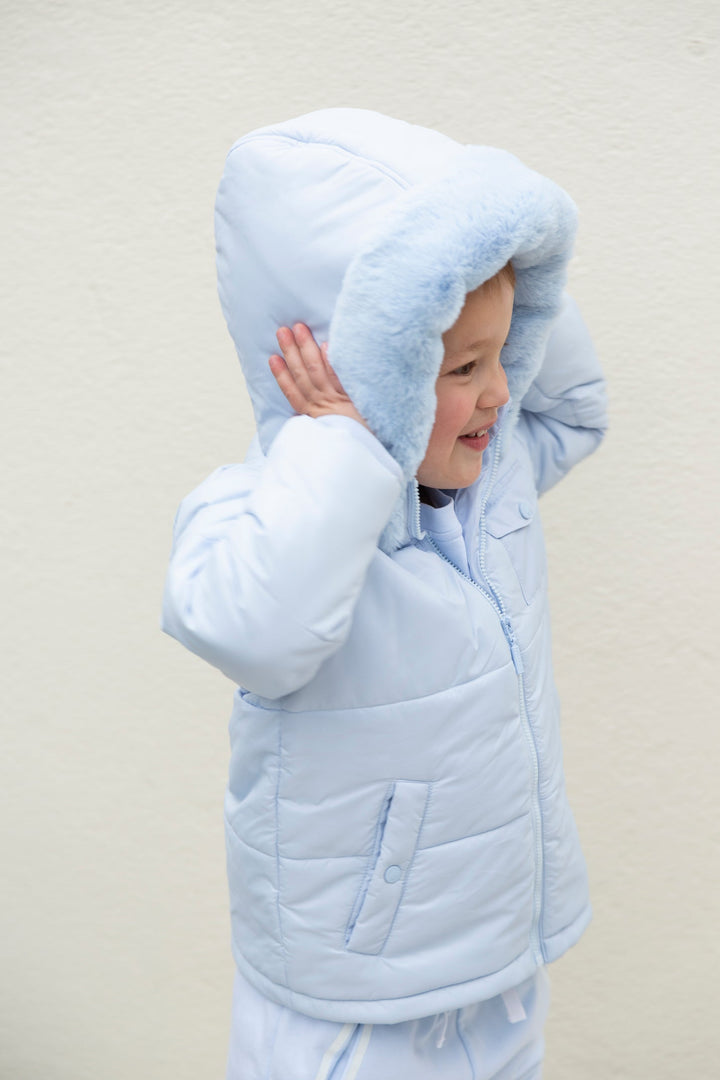 Mintini Boys Baby Blue Coat With Faux Fur Hood - Winter MB6507