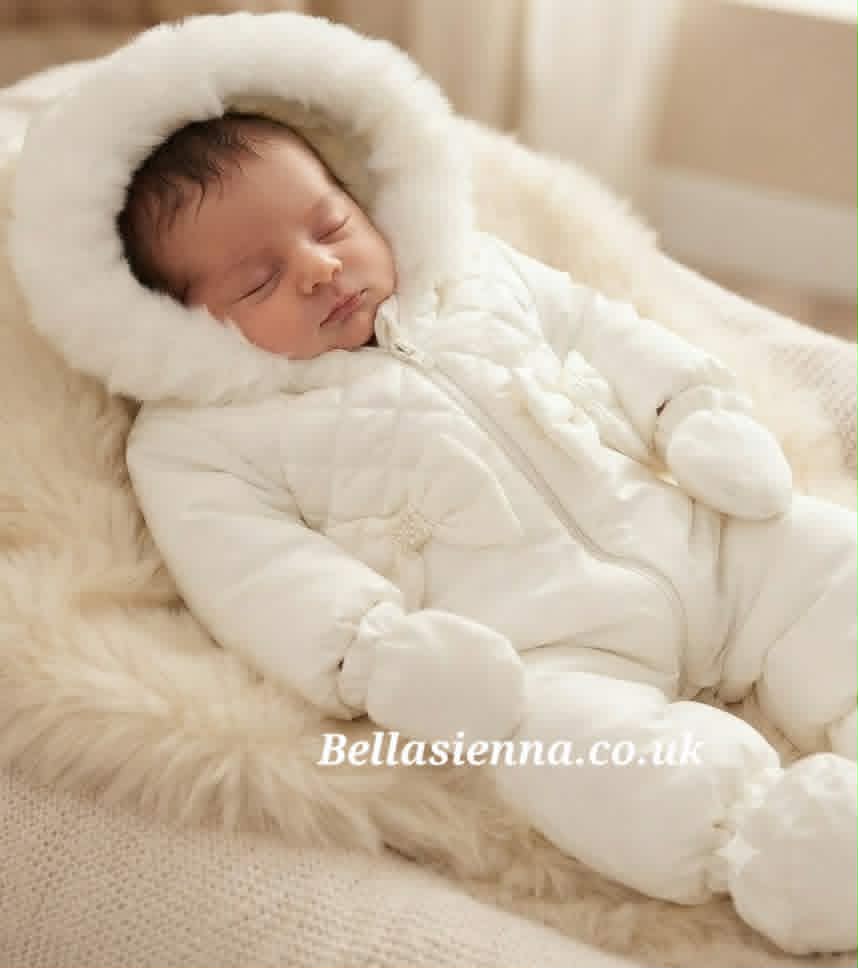 Mintini Baby Girls Faux Fur Trim & Bow Snowsuit MB4460