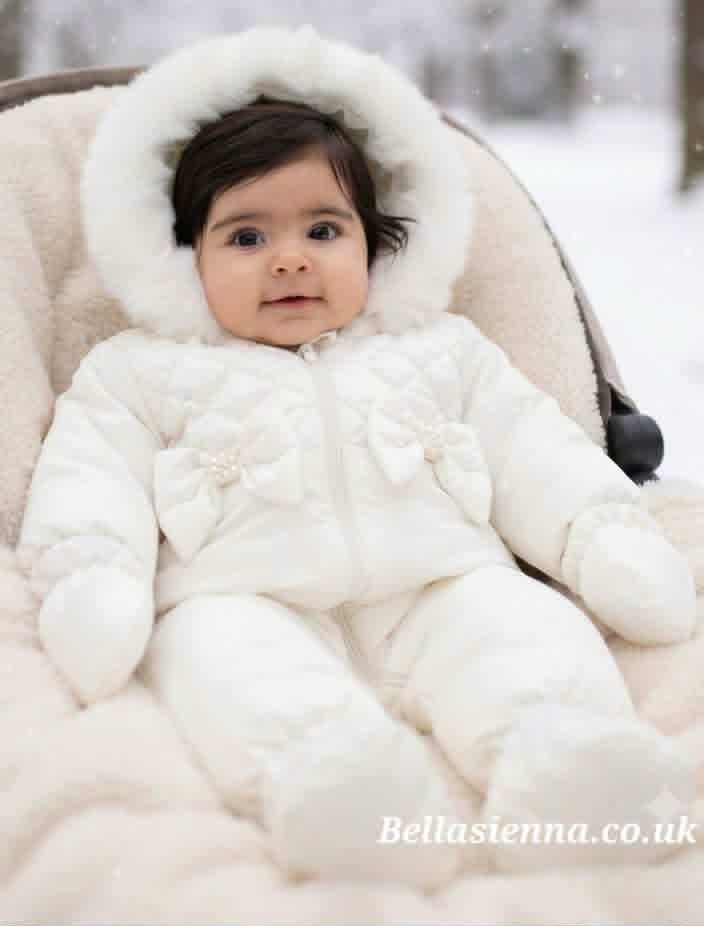 Mintini Baby Girls Faux Fur Trim & Bow Snowsuit MB4460