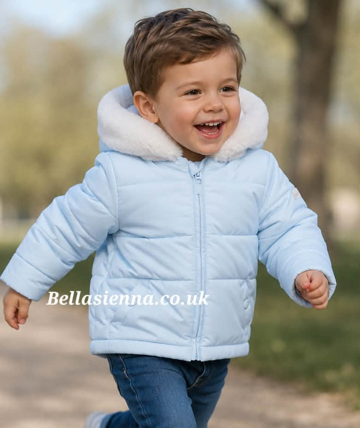 Mintini Boys Baby Blue Coat With Soft Faux Fur Trim - MB4958