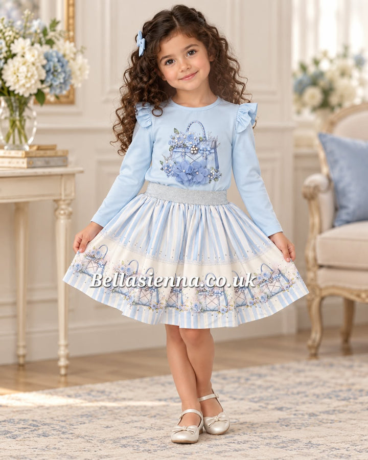 Neon Light Blue Skirt Set - "Sarah" - 3789