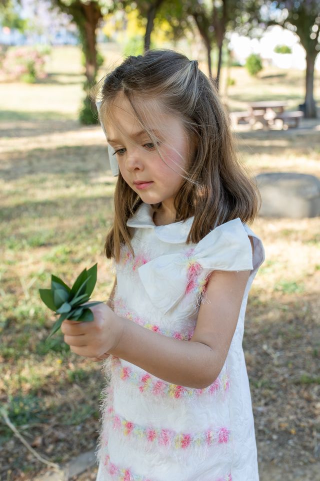 Naxos Girls White Jacquard Hair Bow With Multicolour Detail To Match - 7712 & 7739