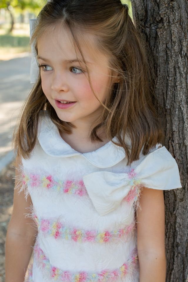 Naxos Girls White Jacquard Hair Bow With Multicolour Detail To Match - 7712 & 7739