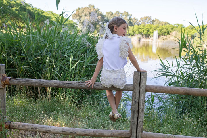 Naxos Girls Ivory & Gold Tulle & Glitter Detail Hair Bow To Match 7768 & 7760 & 7711