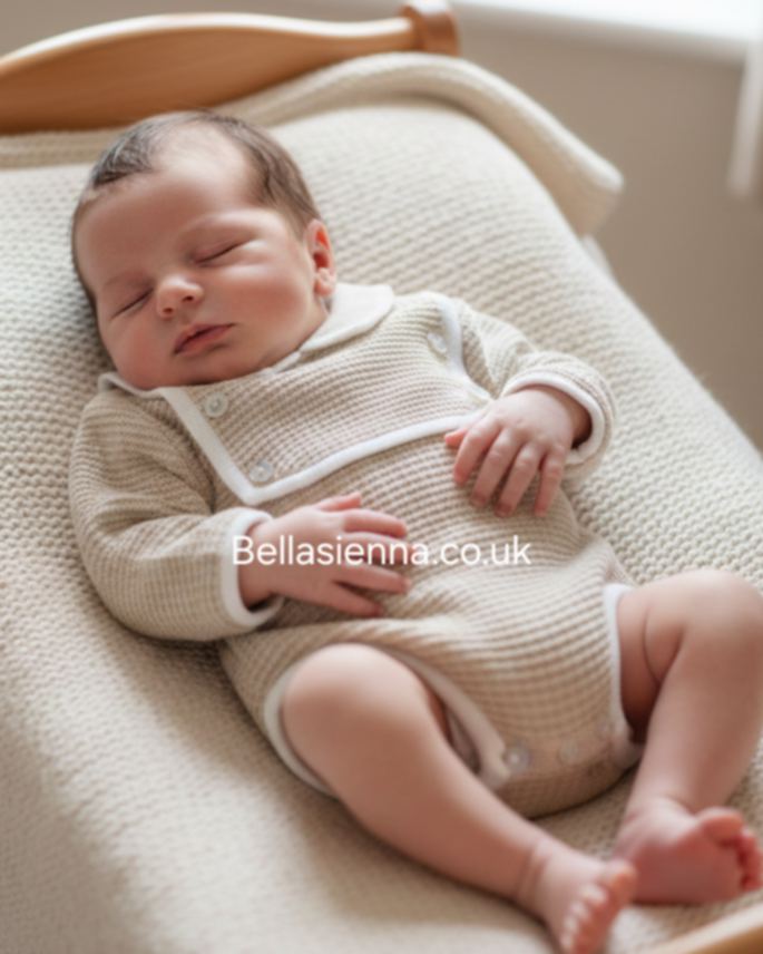 Boys Beige & White Knitted Romper - P7519