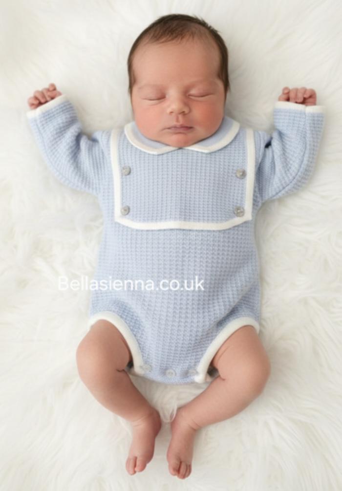 Boys Blue & White Knitted Romper - P7519