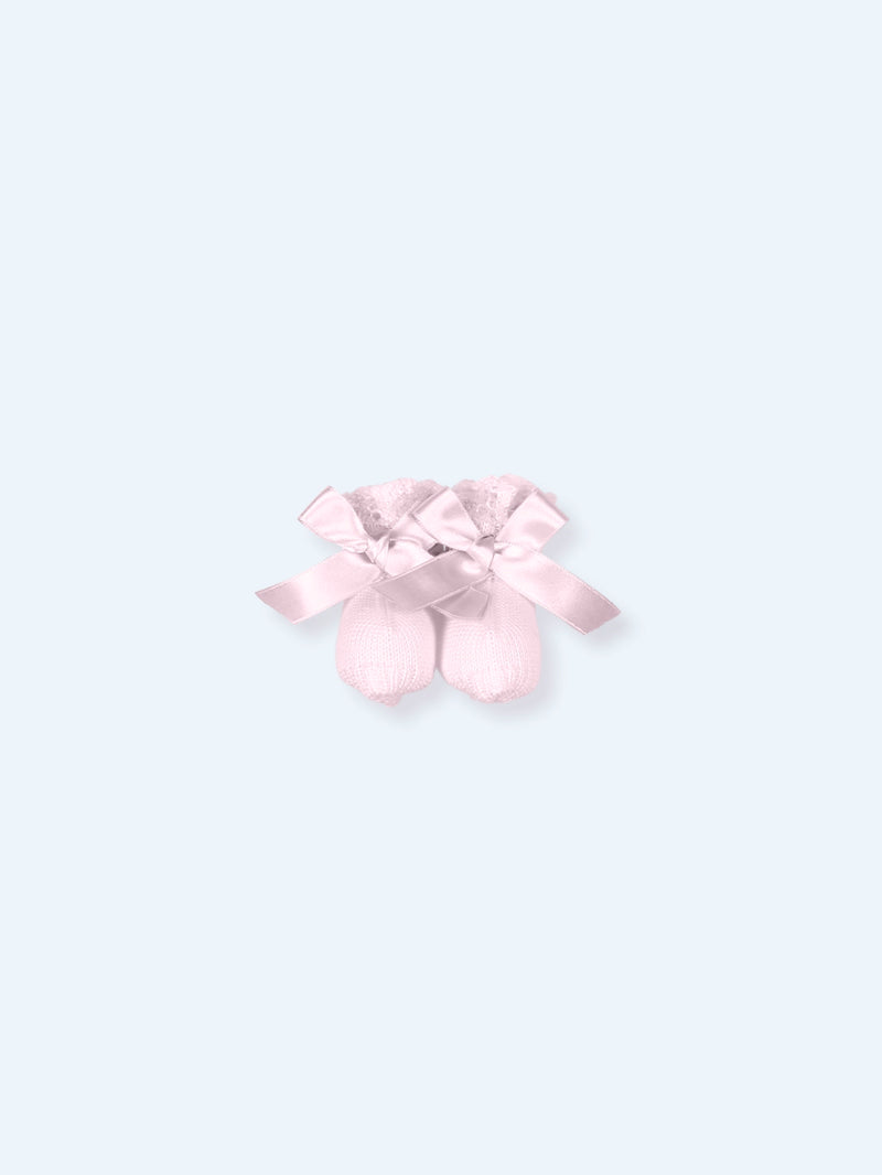 Mac Ilusion Pink Knitted Booties With Satin Bow - PA46