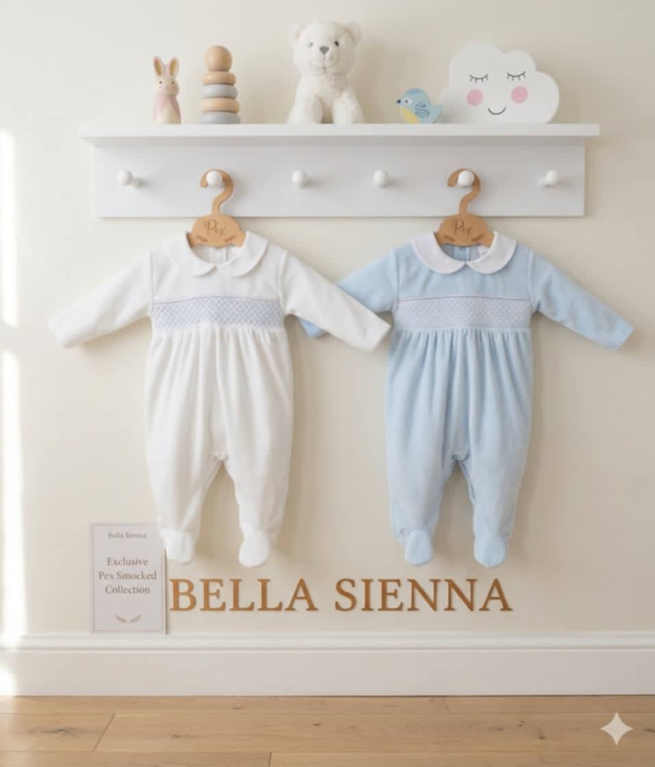 Pex "ALBERT" Blue & White Smocked Velour Babygrow - B0782