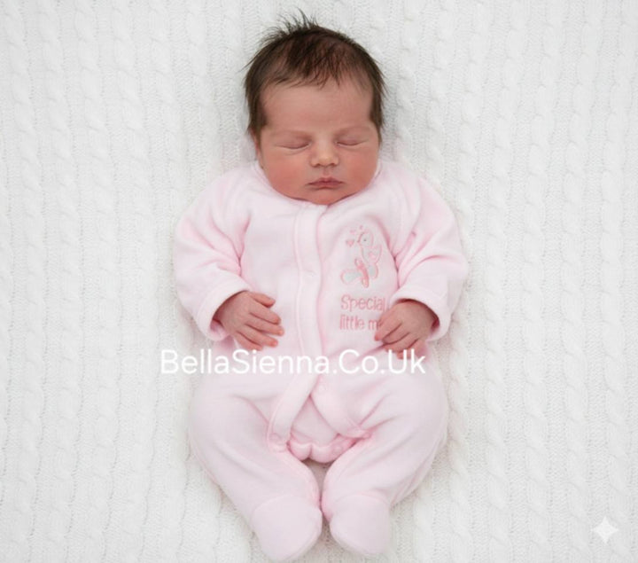 Premature Baby Girls Pink Velour Babygrow With Embroidery