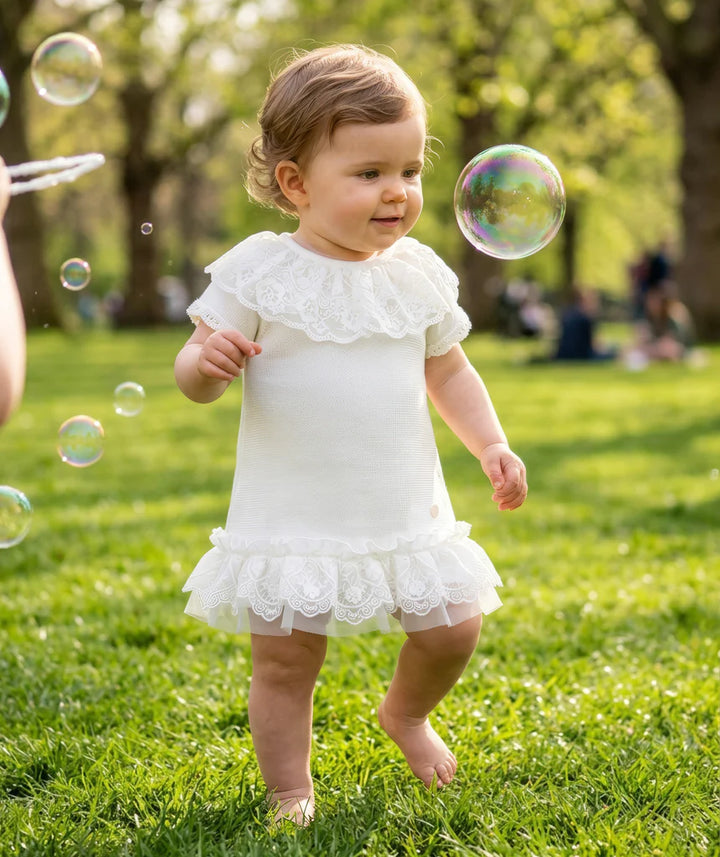 Pex "Annabelle" Ivory Knitted Dress With Lace