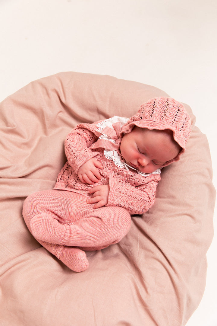 Mac ilusion Baby Girls Three Piece Knitted Set With Bonnet - 0012G - Blossom