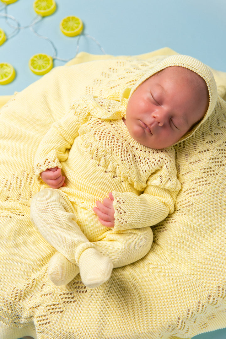 Mac ilusion Unisex Three Piece Knitted Set With Bonnet - 0003G - Limonata - Lemon - Matching Blanket Available