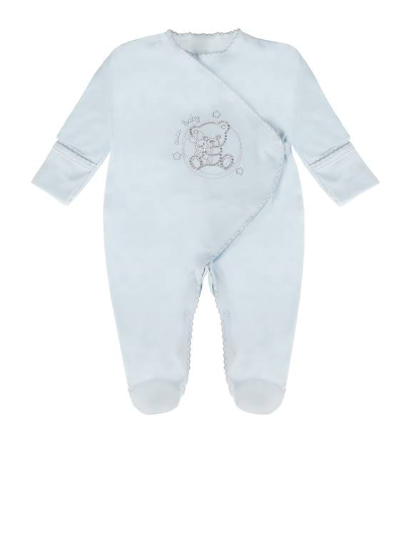 Sofia "Pajac Bobo" Blue 100% Cotton Babygrow - Sleepsuit With Built In Mittens