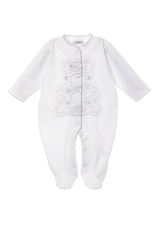 Sofia "KOSMATEK" White 100% Cotton Babygrow - Sleepsuit With Diamante Detail