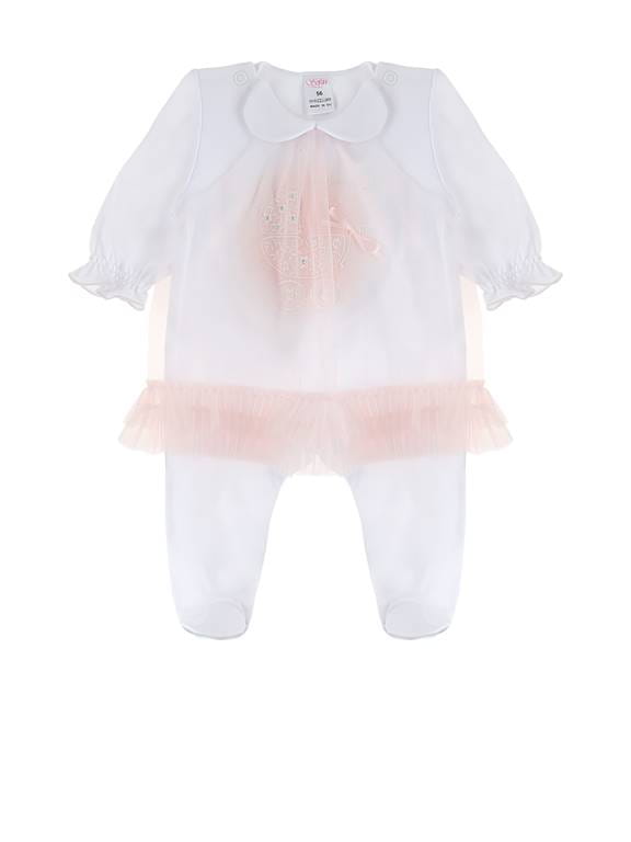 Sofia "Stelinka" Pink 100% Cotton & Tulle Babygrow - Sleepsuit - White & Pink