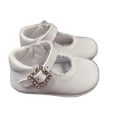 Pretty Originals White Patent Leather Mary Jane Pram Shoes With Diamante Buckle - UE02191A