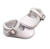 Pretty Originals White Patent Leather Mary Jane Pram Shoes With Diamante Buckle - UE02191A
