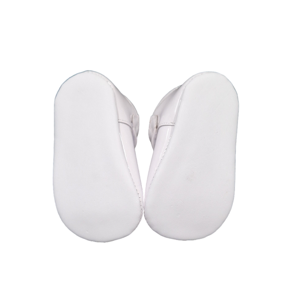 Pretty Originals White Patent Leather Mary Jane Pram Shoes With Diamante Buckle - UE02191A