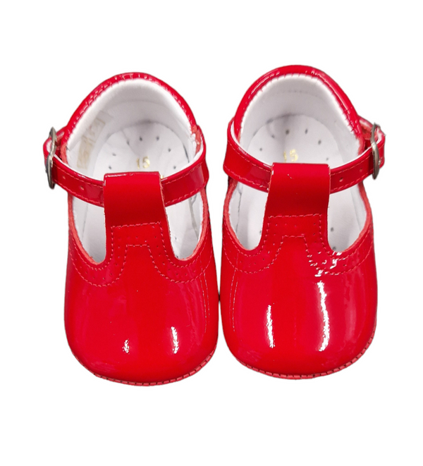 Pretty Originals Unisex Red Patent Leather Soft Sole T-Bar Pram Shoes - UE03180