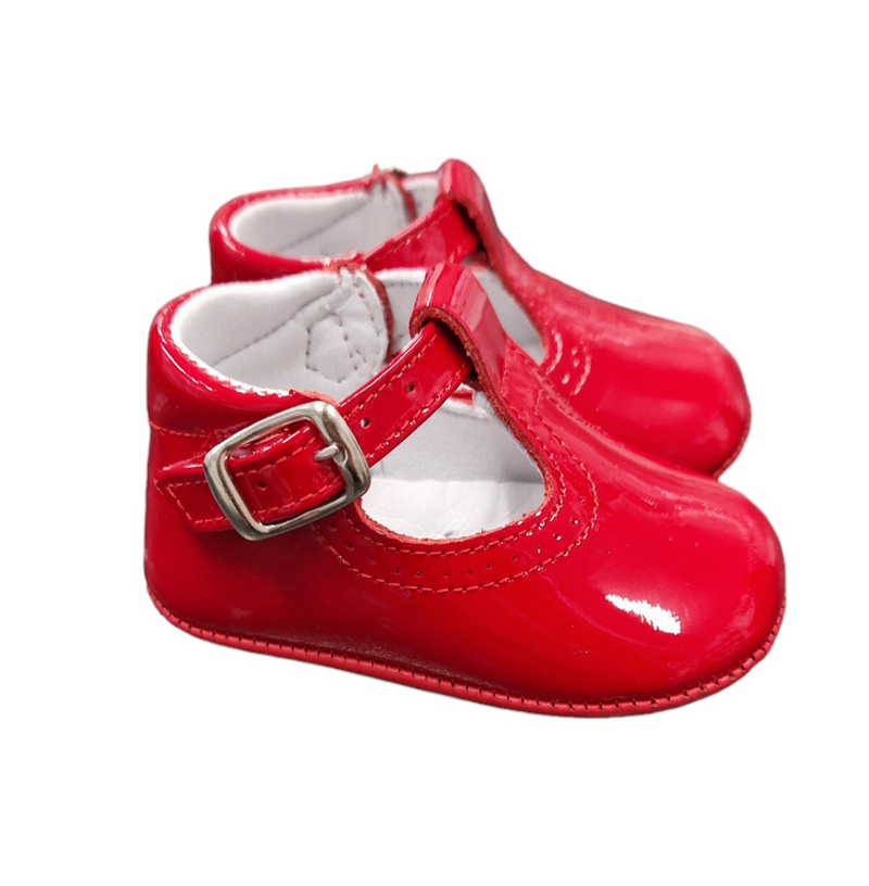 Pretty Originals Unisex Red Patent Leather Soft Sole T-Bar Pram Shoes - UE03180