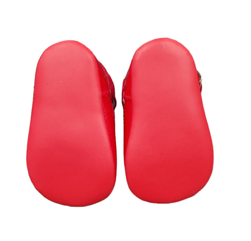 Pretty Originals Unisex Red Patent Leather Soft Sole T-Bar Pram Shoes - UE03180