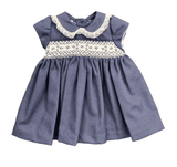 Pretty Originals Navy Blue And Ivory Lace Smocked Baby Girls Dress MC0109