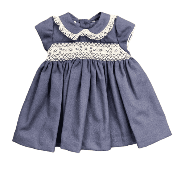 Pretty Originals Navy Blue And Ivory Lace Smocked Baby Girls Dress MC0109